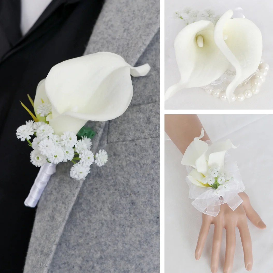 

Wedding accessories bridegroom bride corsage bridesmaid sisters wrist flower banquet boudoir hand flower imitation calla lily