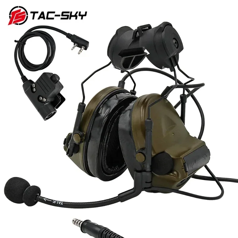 

TAC-SKY Tactical ARC Helmet Rail Mount COMTAC II Hearing Protection Noise Cancelling Pickup Shooting Headset + U94 PTT