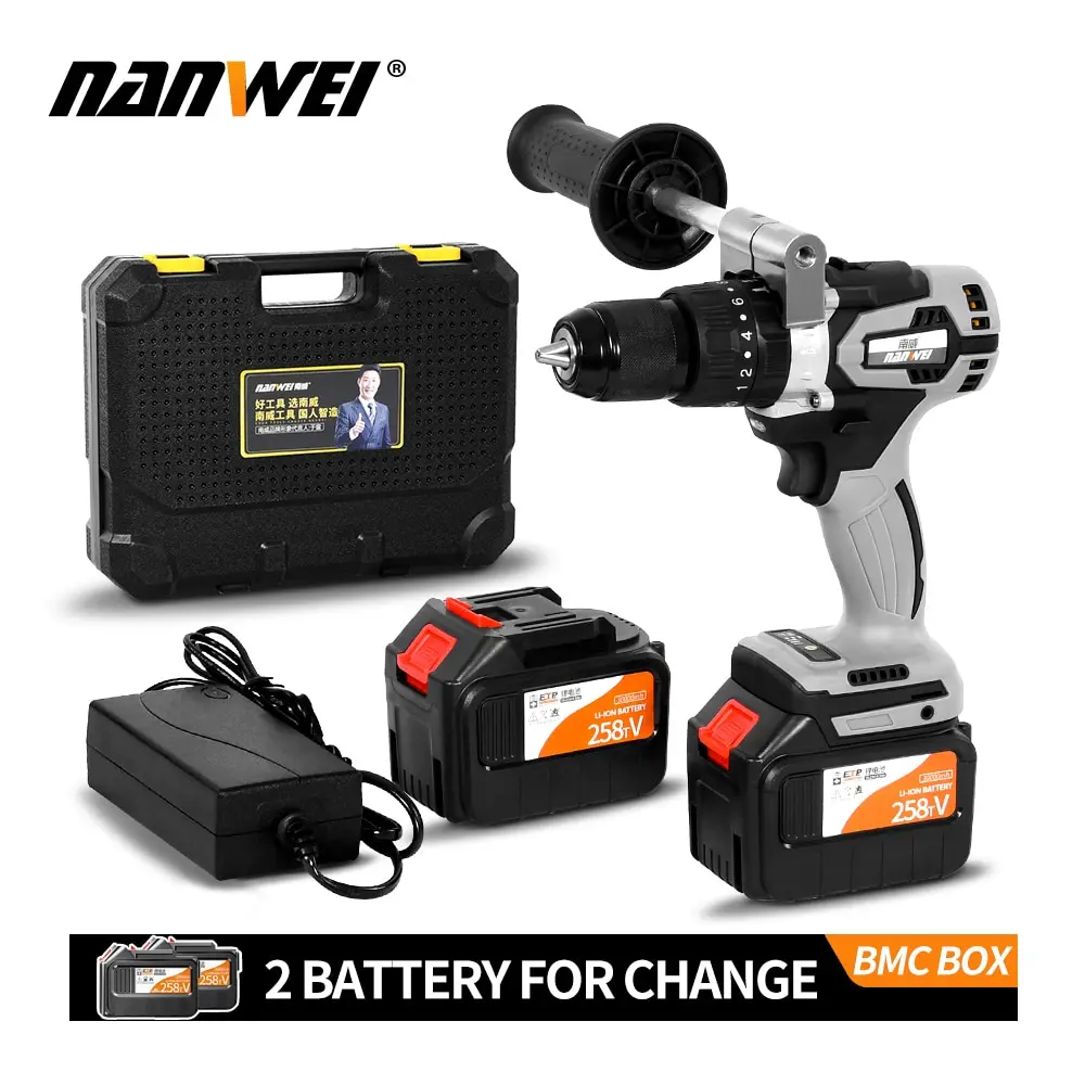 

NANWEI 21V 13mm Cordless Drill Industrial Grade Brushless Impact Drill 1/2" Metal Auto-locking Chuck Ice Drill Fishing