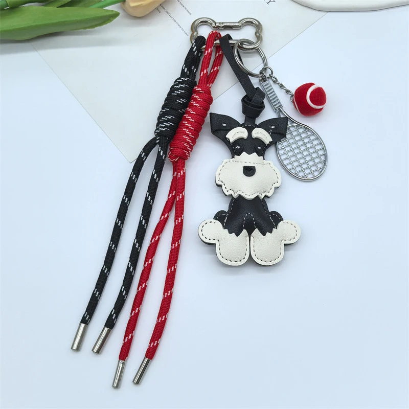 Cute Schnauzer Dog Bag Pendant Creative Nylon Woven Rope Keychain Sports Phone Case Hanging Car Keyring Decorative