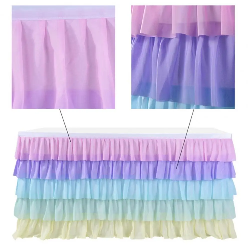 Stain-resistant Table Skirt Colorful Multi-layer Ruffle Table Skirt for Rectangle Round Tables Reusable Rainbow for Beach