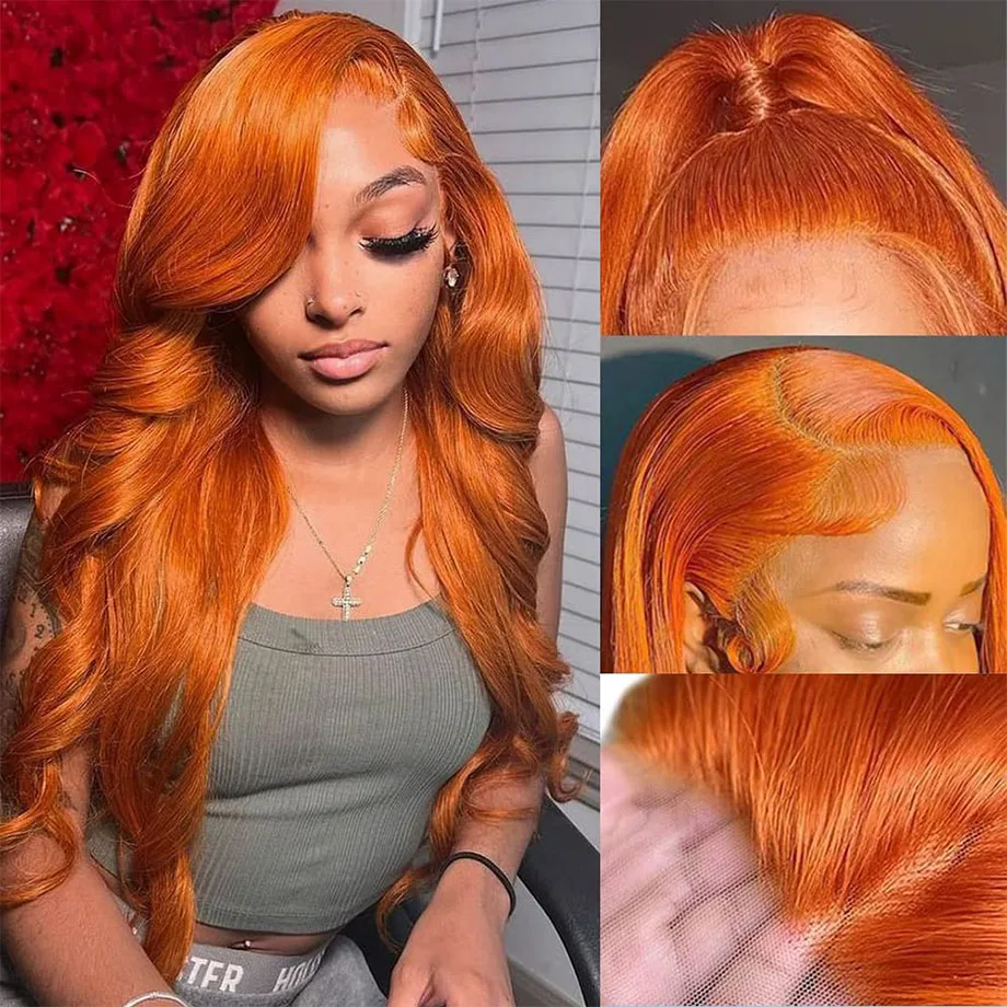 Orange Ginger Lace Front Wigs Human Hair Body Wave 13x6 HD Lace Frontal Wig Colored Brazilian Hair Wig 13x4 Transparent Lace Wig 2