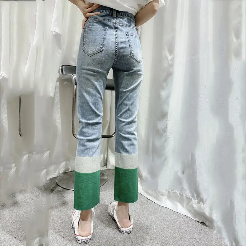 Koijizayoi Panelled Color Women Fashion Jeans Ankle Length High Waist Girls Chic Denim Pant Pocket Spring Autumn 2022 New Jeans black jeans Jeans