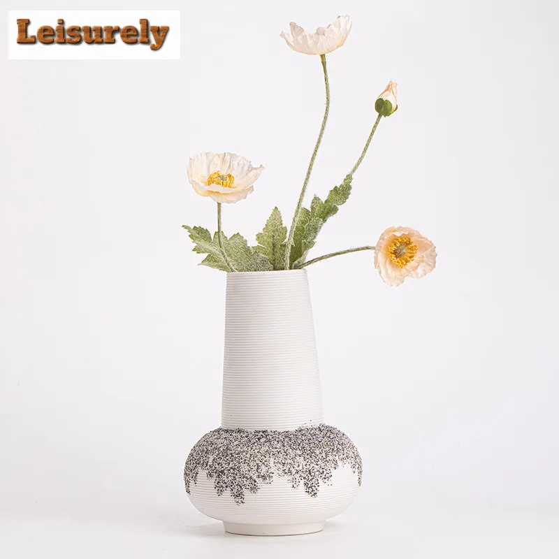 Threaded Large Ceramic Vase For Pampas Grass Flower Insertion Basket Home Accessories Office Living Room Interior Table Decor