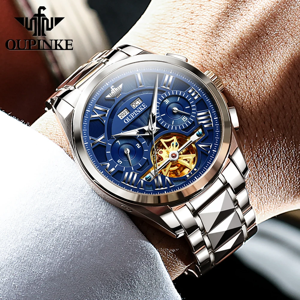 OUPINKE Genuine Automatic Watch for Men Luxury Top Brand Business Sapphire Mirror Tungsten steel Men's Mechanical Wristwatches