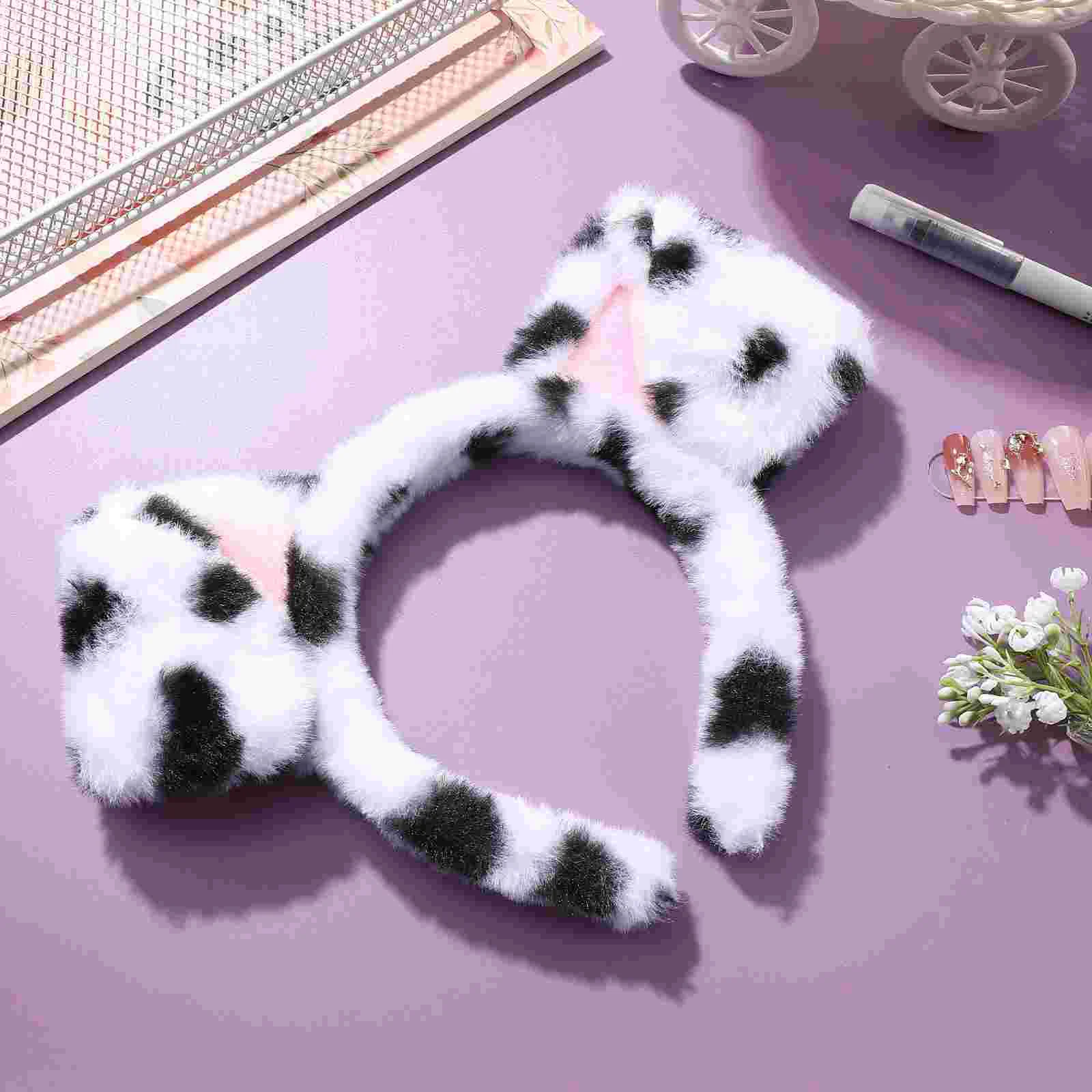 Dalmatian Ears Headband Fuzzy Animal Hair Band Decorative Cosplay Costume Accessories Dalmatian Spot Headwear Costumes