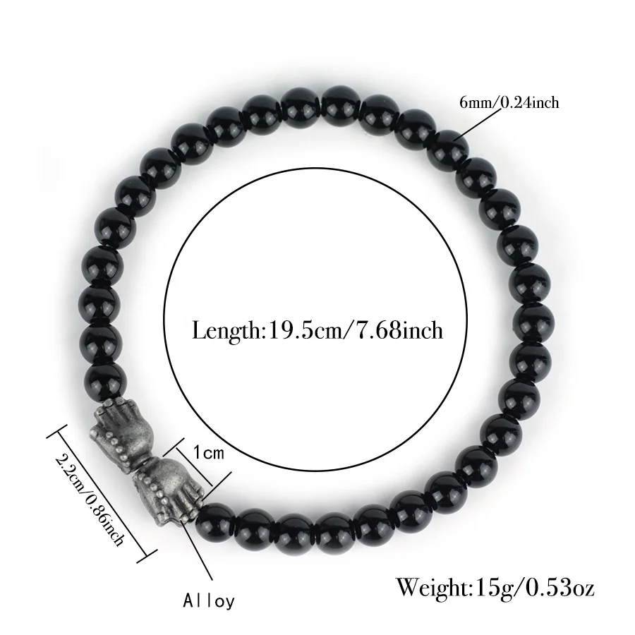 Men Viking Bracelet Lava Obsidian Stone Beaded