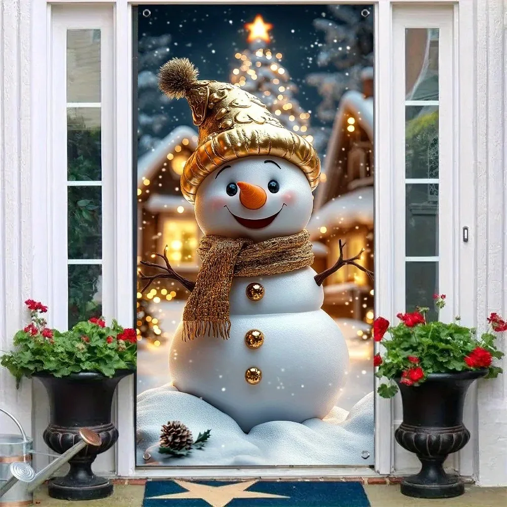 Golden Hat Snowman Christmas Door Banner-Festive front door cover festive decorations for indoor and outdoor use christmas decorations