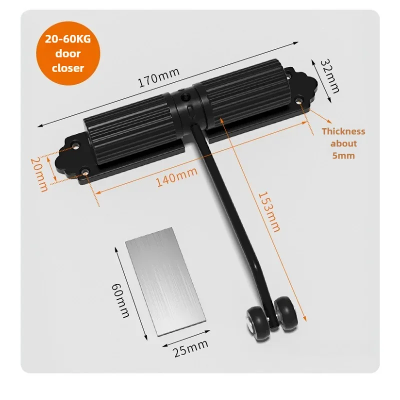 Automatic Adjustable Closer Surface Mounted Automatic Heavy Duty Safety Spring Closer for Interior Exterior Door 1 Set