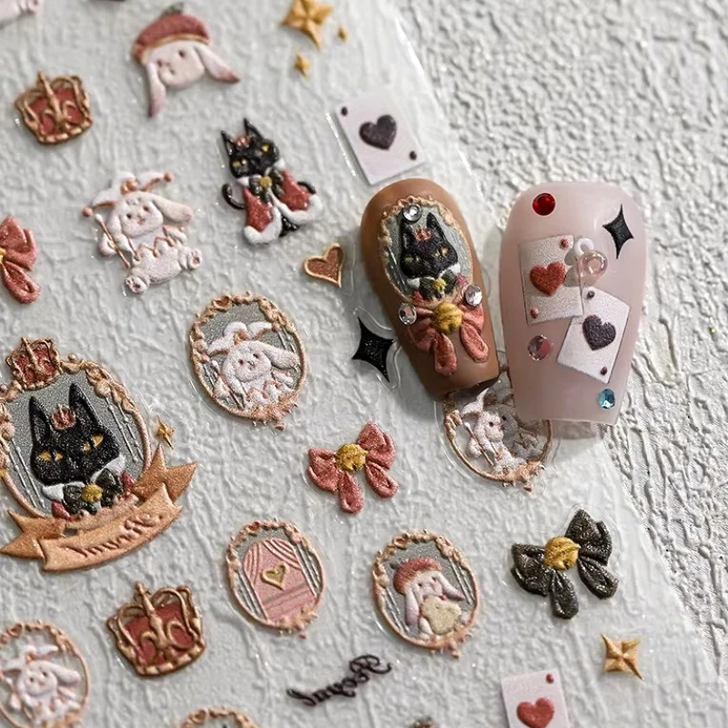 Cat Bunny Bowknot Poker Crown Lock Key Easter Eggs Rabbit Mushroom Chick Flower Dog DIY Nail Art Stickers Decal