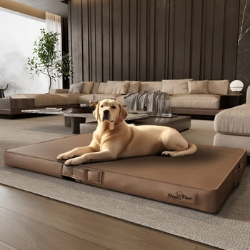 L XL XXL Dog Bed 3D Technology Microfiber Leather Cover Foldable Pet Cushion leeping Mat Gray and Brown Color Bite Proof 2