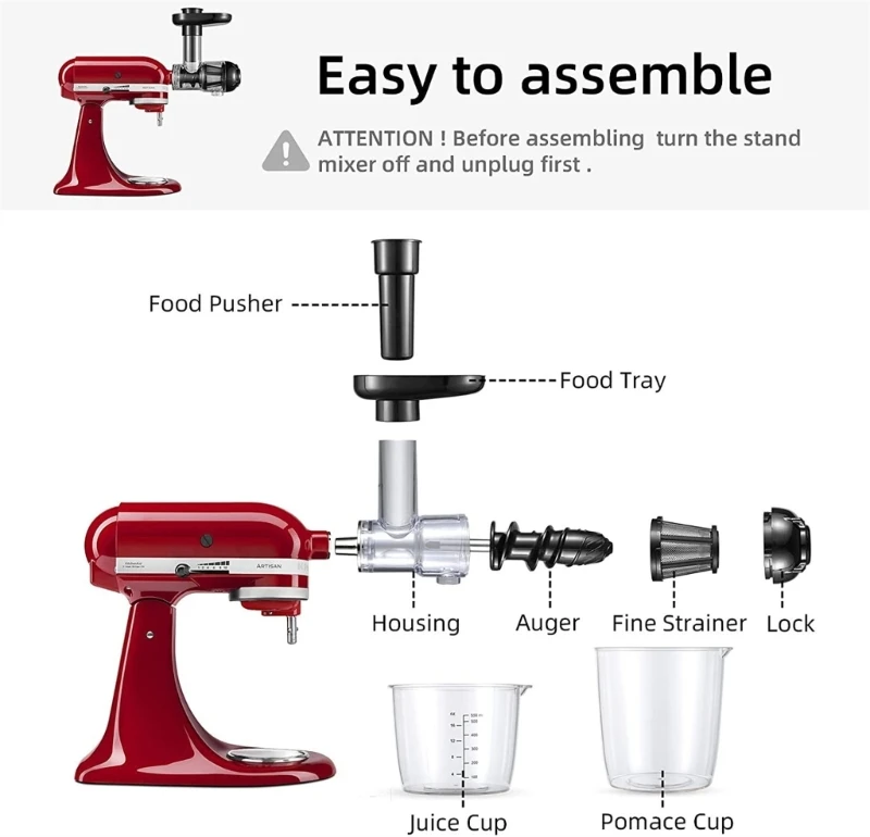 Fruit & Vegetable Strainer Attachment Set for Kitchenaid Stand Mixer,  Includes Food Grinder Attachment with Sausage Stuffer Tubes and Juicer  Auger