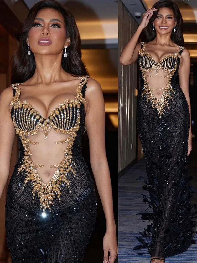 

Brand New Women Sleeveles V Neck Luxury Sexy Gold Crystal Glitter Maxi Long Wedding Gowns Dress Elegant Evening Party Club Dress