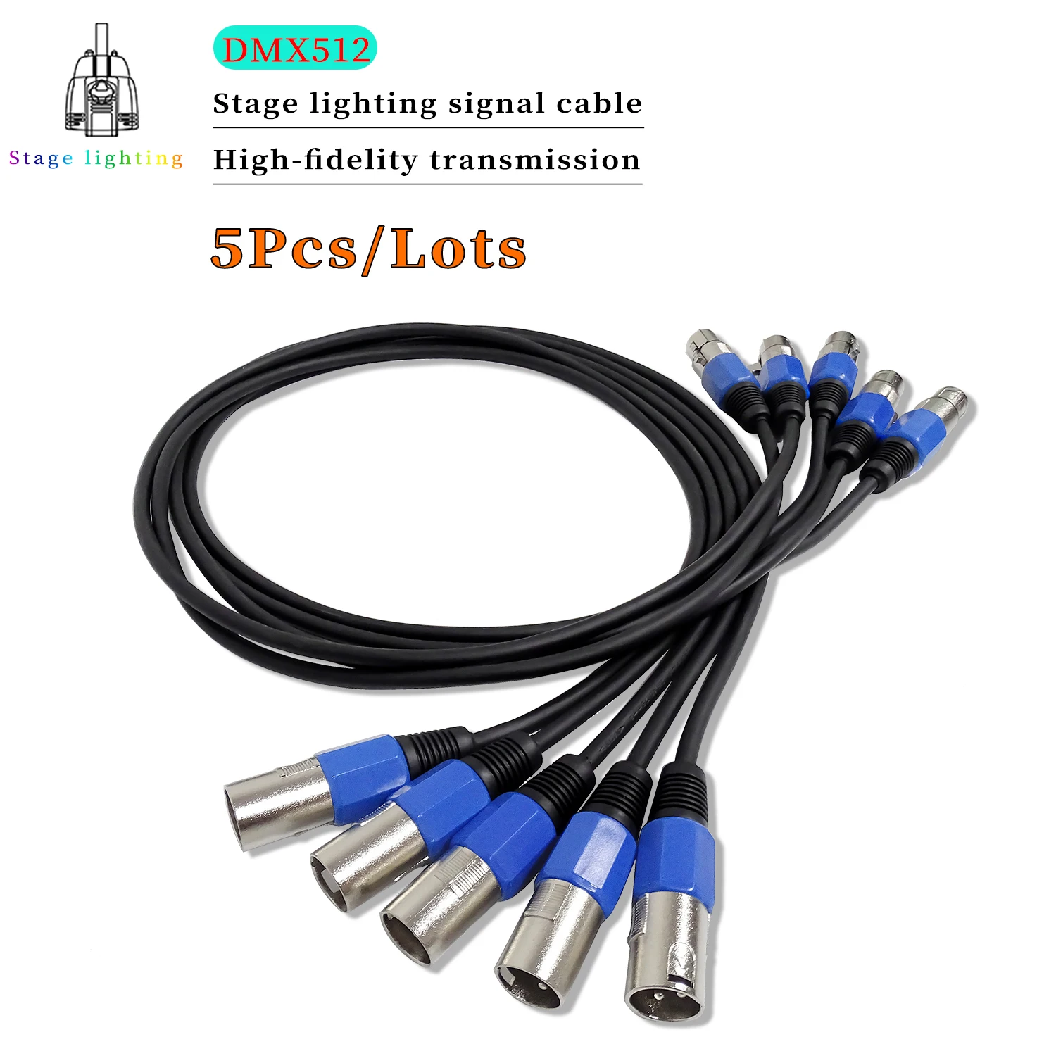 5 Pcs/lot 3 PIN DMX Signal Line 1M-20M Black Connector DMX Cable Used For