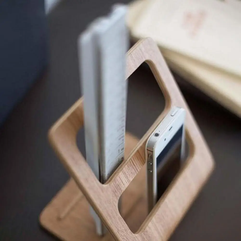 Organizer Stand Home Living Room Office Supplies TV Remote Control Holder Storage Rack Mobile Phone Container Desktop Wooden Sun