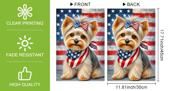 American Flag Patriotic 4th of July Yorkie Dog Garden Flag Yorkshire Terrier Yorkie Decoraive Flag