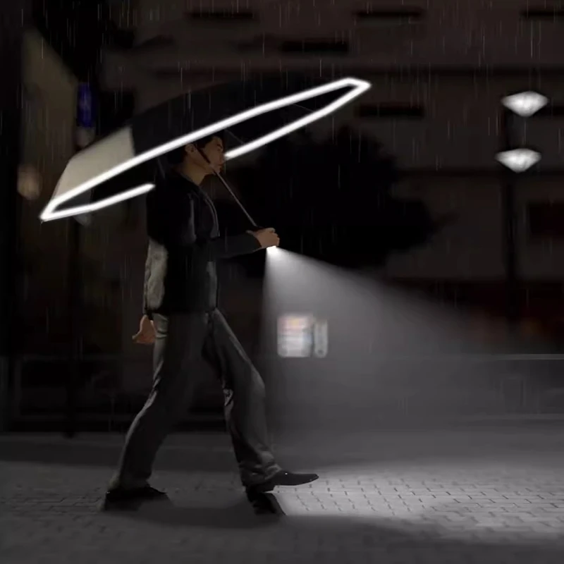 New Fully automatic umbrella, three-folding umbrella, strong, wind-resistant and shrinkable LED lighting features