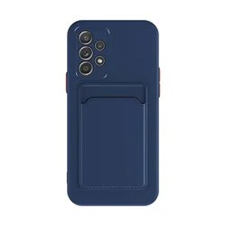 Soft Silicone Slot Wallet Card Holder Back Case Cover for Galaxy A71 4G (Navy Blue)