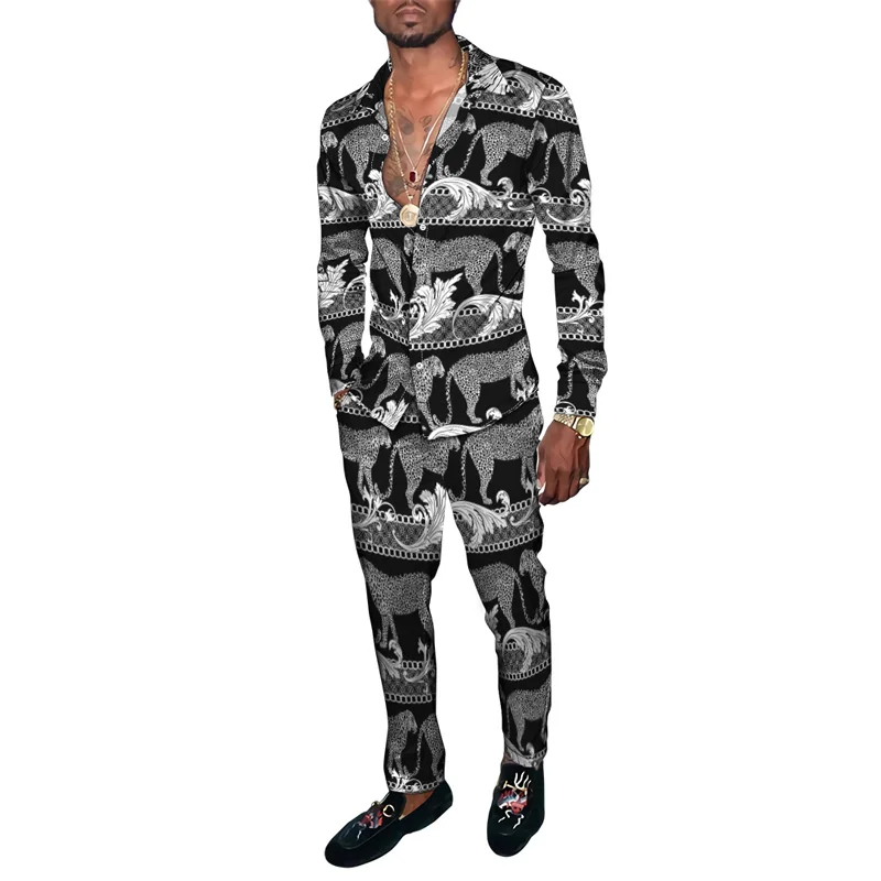 

Men's Sportswear Harajuku Style Long Sleeved Shirts+Pants Tracksuit Vinatge Totem 3D Print Male 2pcs Suit Clothing Plus Size 4XL