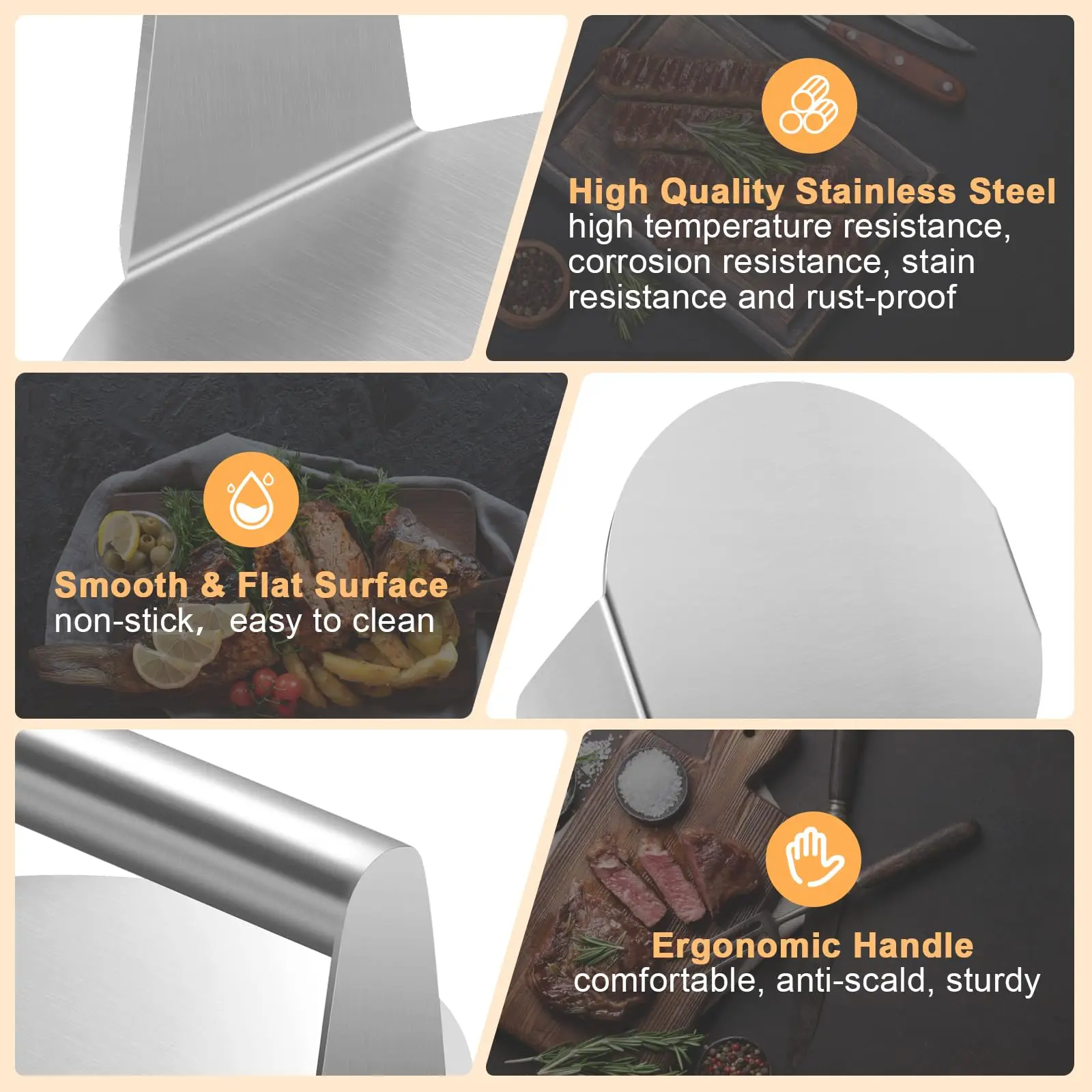 Stainless Steel Burger Press Anti-Scald Handle Hamburger Press Patty Maker Non-Stick & Rust-Proof Burger Smasher Easy to Clean