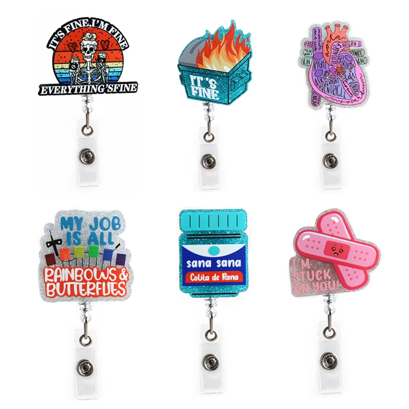 New Glitter Acrylic Medicine Bottle Nurse Badge Reel Retractable ID Badge Holder With 360 Rotating Alligator Clip Name Holder glitter acrylic heart nurse badge reel retractable id badge holder with 360 rotating alligator clip name holder valentine s day