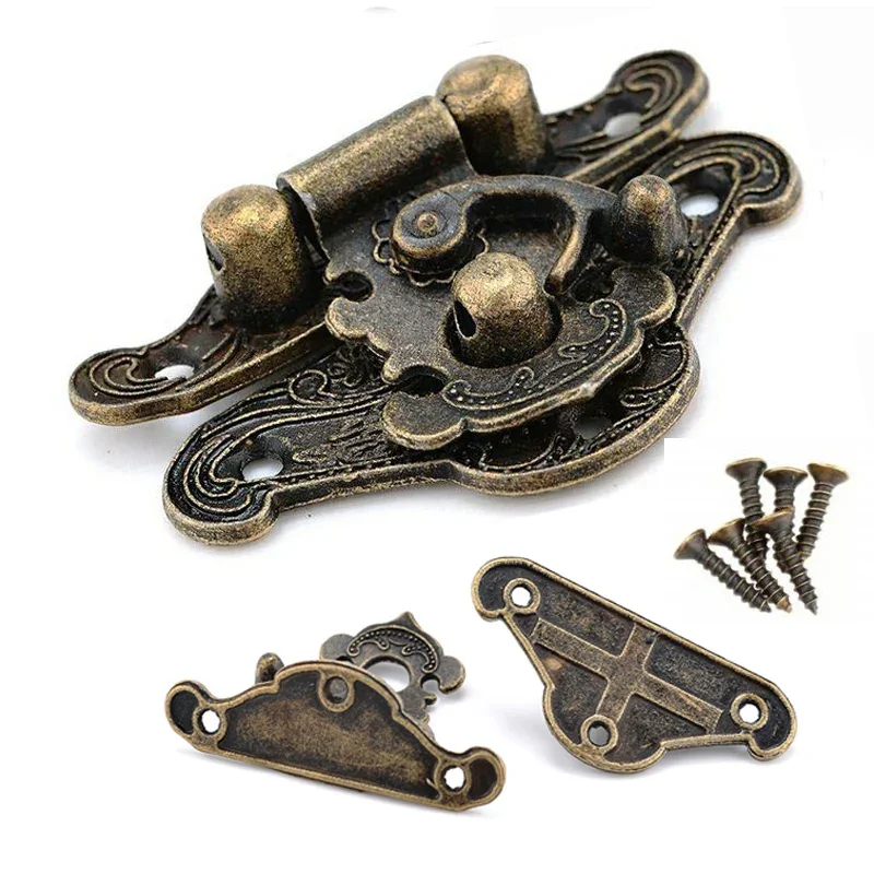 Jewelry box hasps decorative latches 5pc jewelry wooden box lock hasps drawer latches zinc alloy for antique bronze box