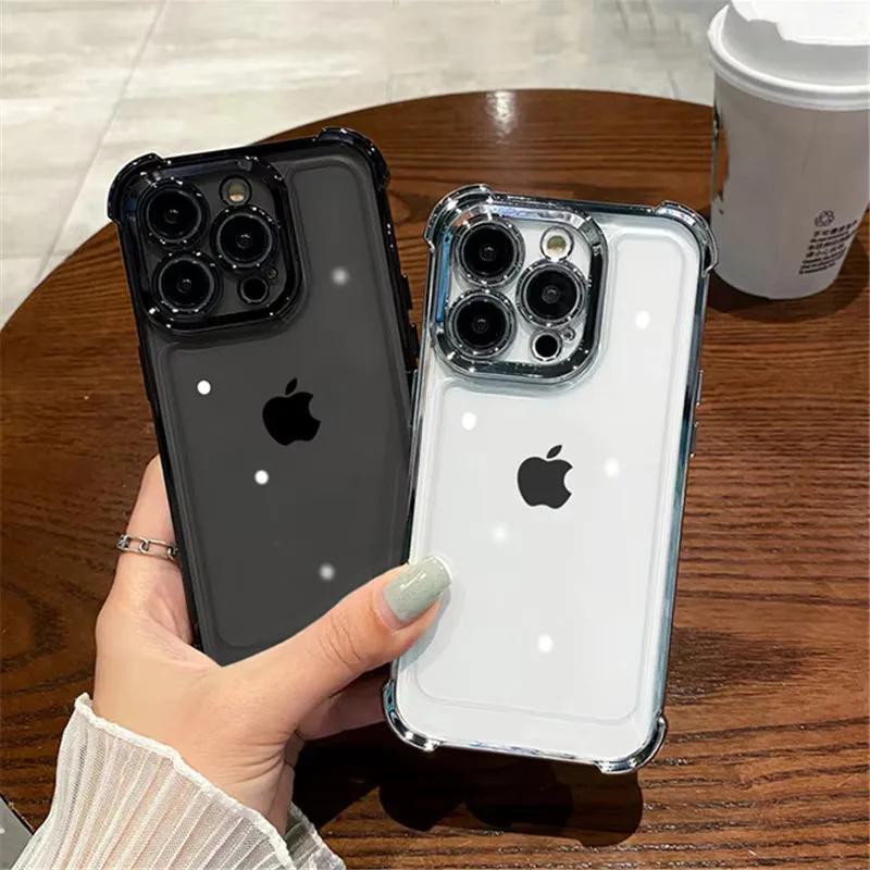 Luxury Purple Plating Clear Shockproof Phone Case For iPhone 14 13 16 15 Pro Max Plus XS XR X Four Corner Silicone Soft Cover 3