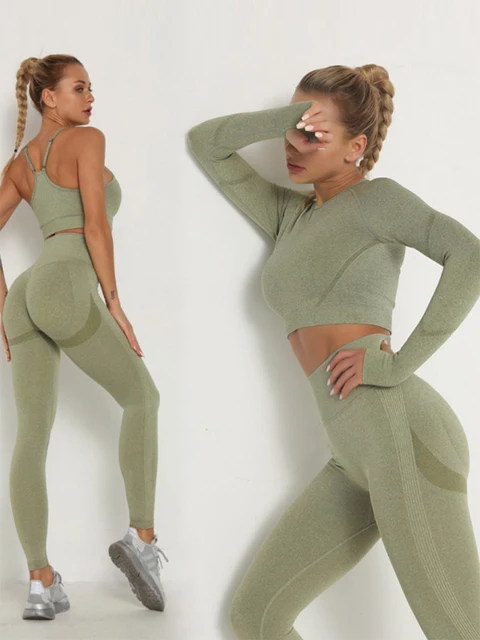 Women's Sets Skinny Tracksuit Breathable Bra Long Sleeve Top Seamless Outfits High Waist Push Up Leggings Gym Clothes Sport Suit 1