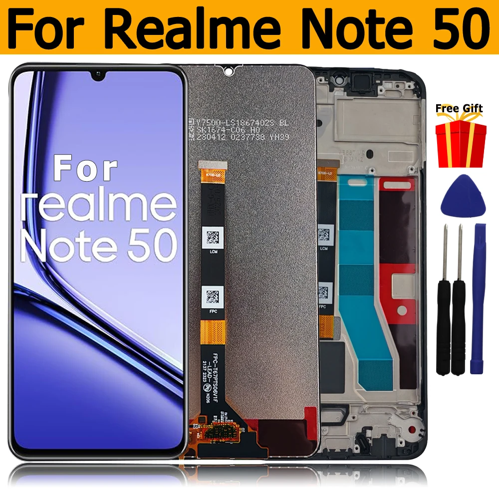 ARSSLY LCD Schermo per Realme Note 50 Display per Realme Note 50 RMX3834 6.74 Pollici LCD Display Touch Screen Assembly con Riparazione Kit (Nero con Cornice