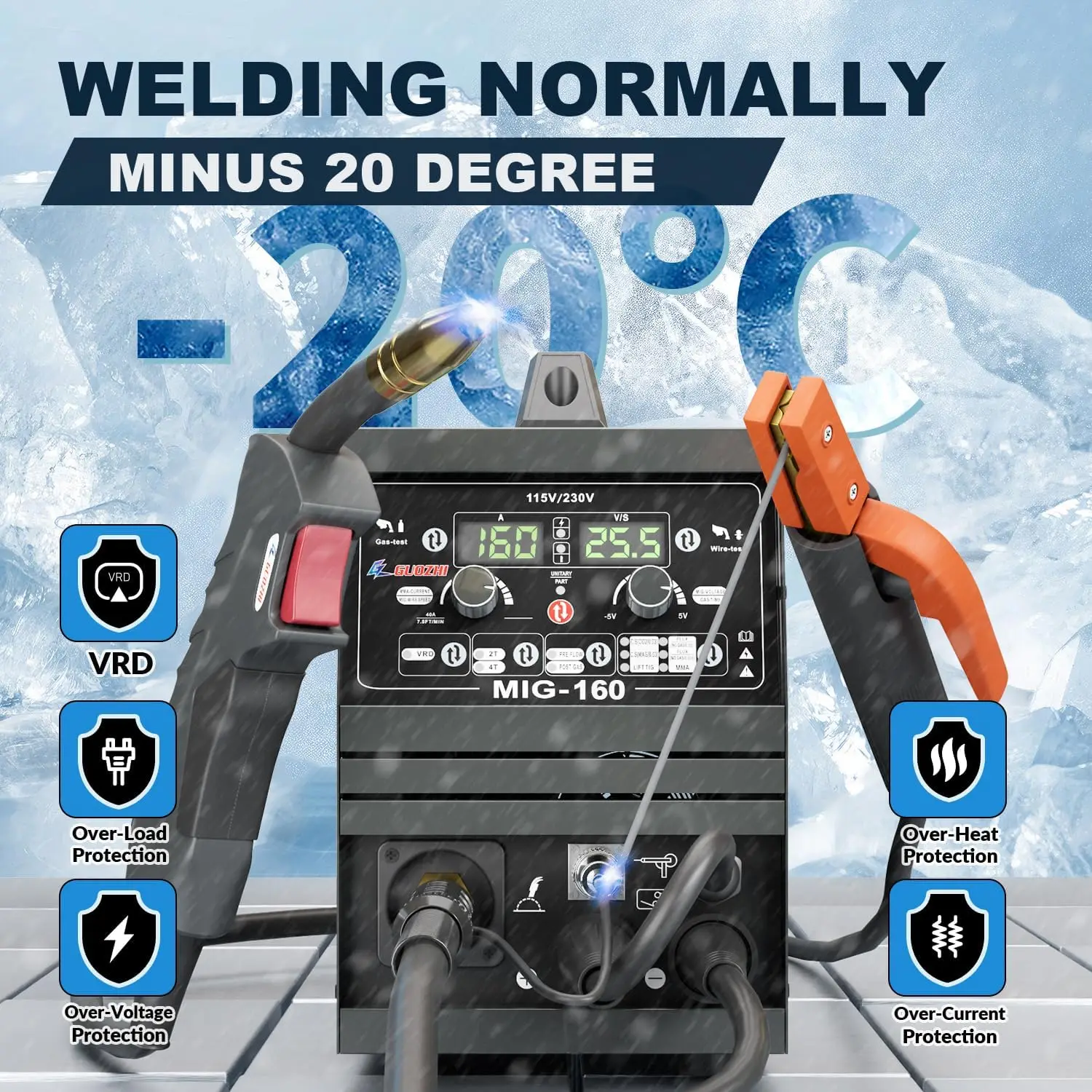 160A Mig Welder 110V/220V Dual Voltage 6 in 1 Stick Welder/Gas Mig/Gasless Flux Core Mig/Lift TIG/Spot Welding/Spool Gun 6