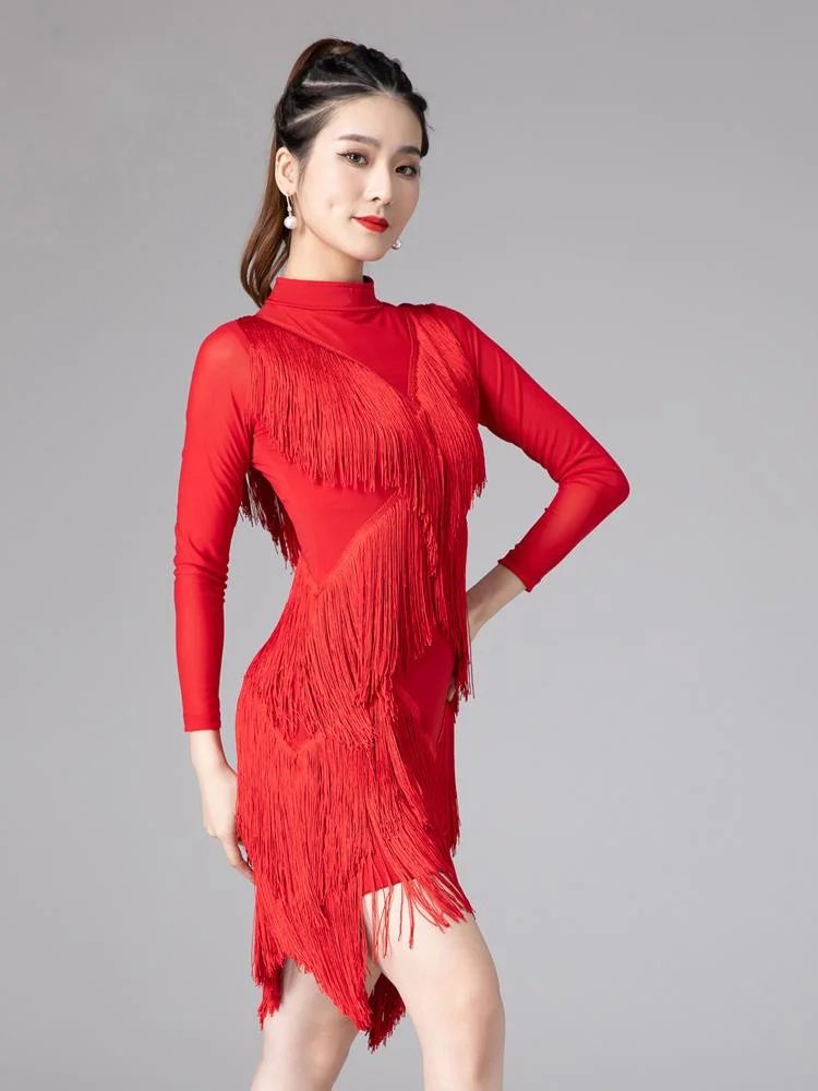 

Latin dance dress performance dress women 2023 new dress Rumba Chacha competition practice group performance tassel dress
