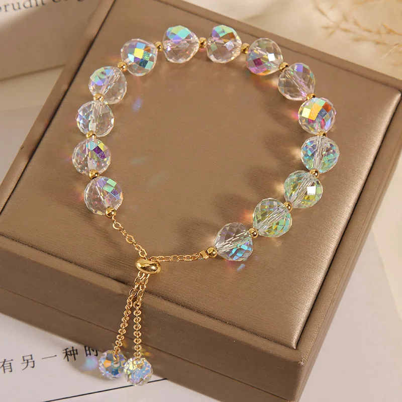 Elegant multicolour crystal bead bracelet with snake chain and toggle clasp for women