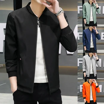 Spring and Autumn New Men's Jacket Coat Simple Solid Baseball Neck Zipper Windbreaker Coat Cycling Coat 1