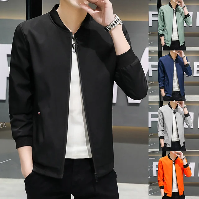 Spring and Autumn New Men's Jacket Coat Simple Solid Baseball Neck Zipper Windbreaker Coat Cycling Coat 1