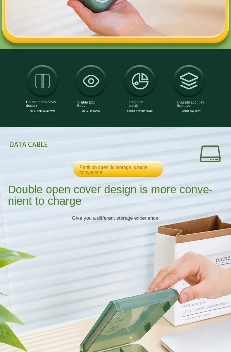Description Picture 4 of itemCable Organizer Box Portable Multi-compartment Data Cable Storage Box for Home Office Organization Charger Cord for Electronics
