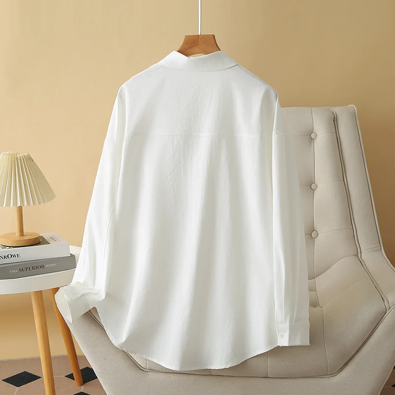 Women's Long-Sleeved Shirt, Simple Monochromatic Blouses, Plus Size, Spring and Autumn, New, 125