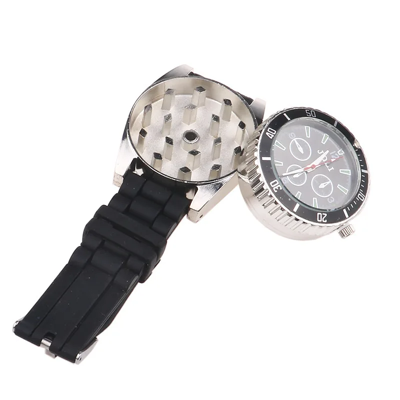 Nuova Vendita Calda Orologio Smerigliatrice Nero In Lega Di Zinco Erbe Spezie Tabacco Smerigliatrice Sigaretta Frantoio Orologio Da Polso Fumatori Set