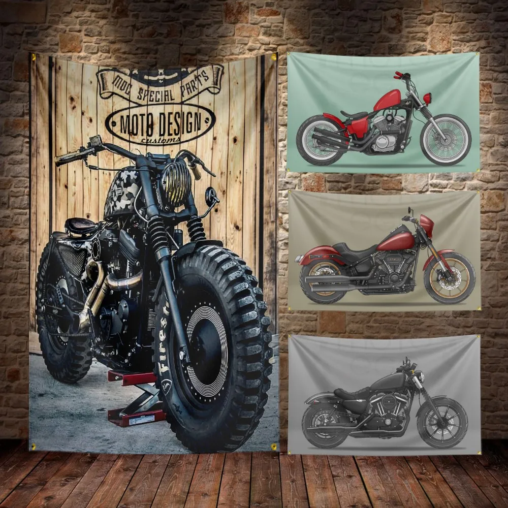 

Motorcycle On The Way Flag Banner Motorcyclist Poster Wall Art AD Vintage Sign Dark Motor Car Man Cave Garage Pub Club Bar