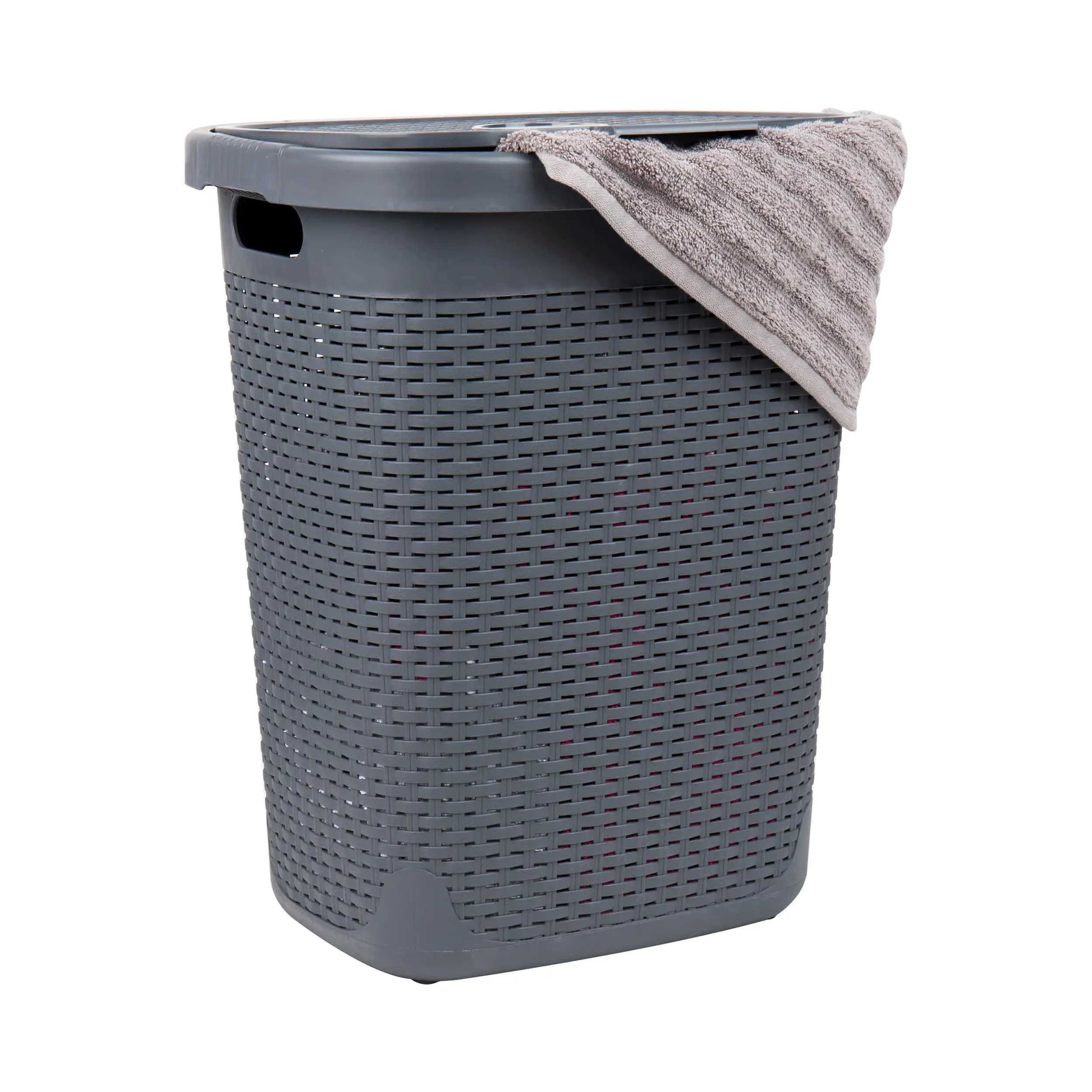 

Mind Reader 50 Liter Slim Laundry Basket with Cutout Handles & Lid, Gray
