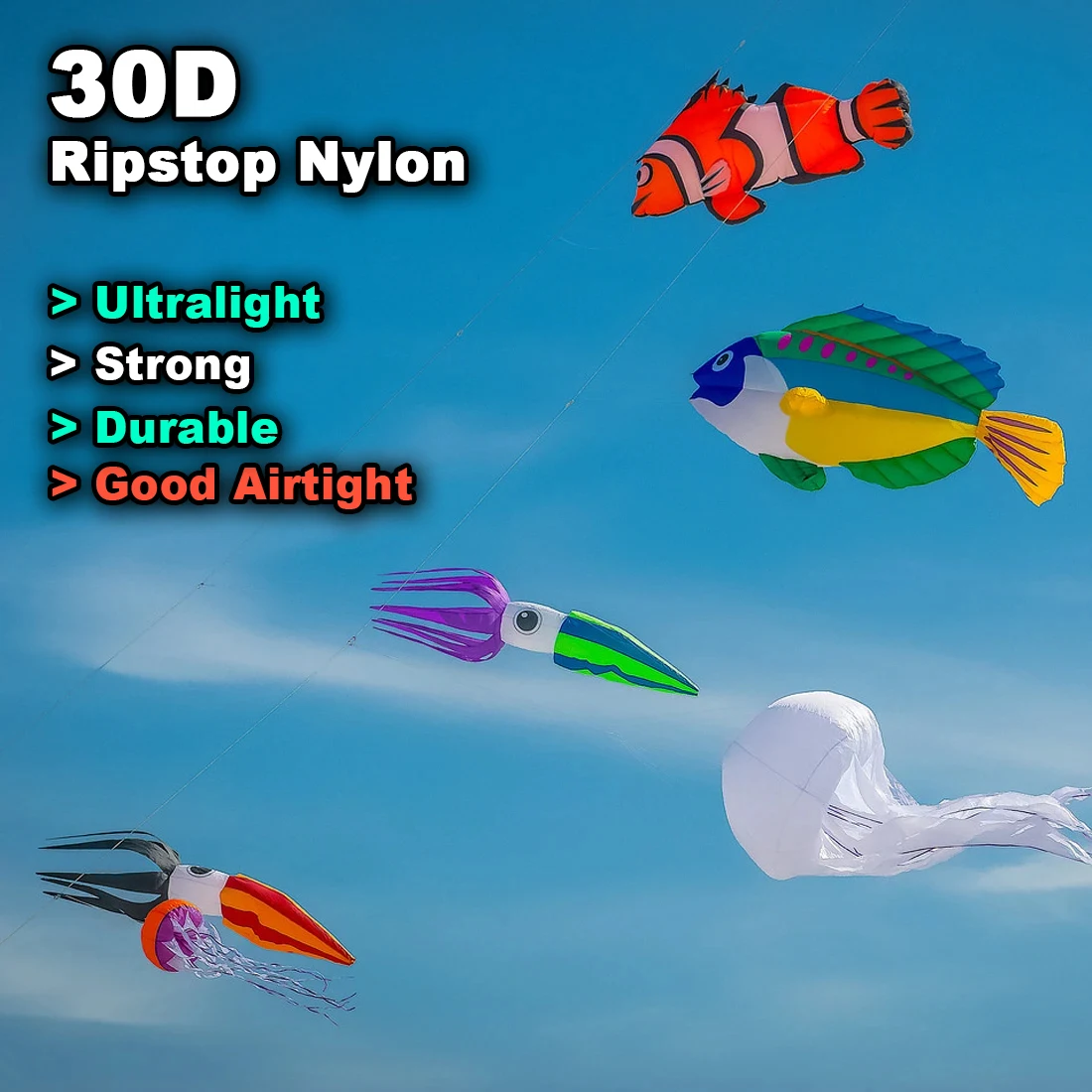 9KM 3m Squid Kite Line Laundry Pendant Soft Inflatable Show Kite for Kite Festival 30D Ripstop Nylon Fabric (Accept wholesale) 3