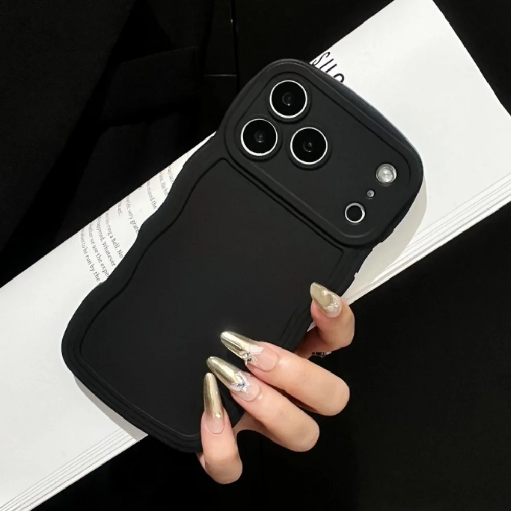 Chic Curly Wavy Matte Silicone Soft Phone Case with Lens Protective Bumper Cover