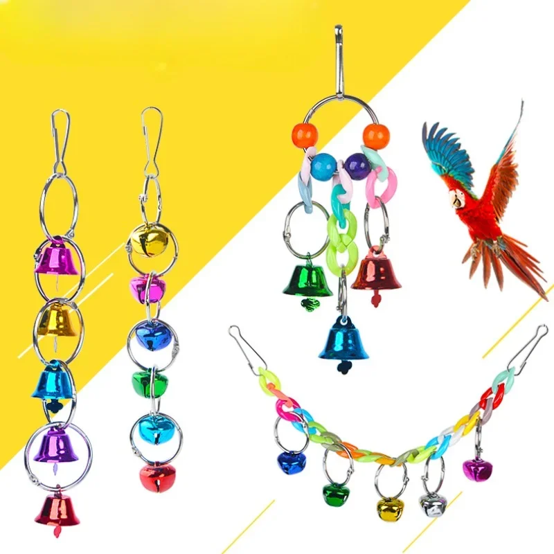 1Pc Parrot Bite Toy Bird Ring Bell Parrot Hanging Swing Chain Toy Parakeet Chew Swings Toy with Hanging Bells Bird Accessories
