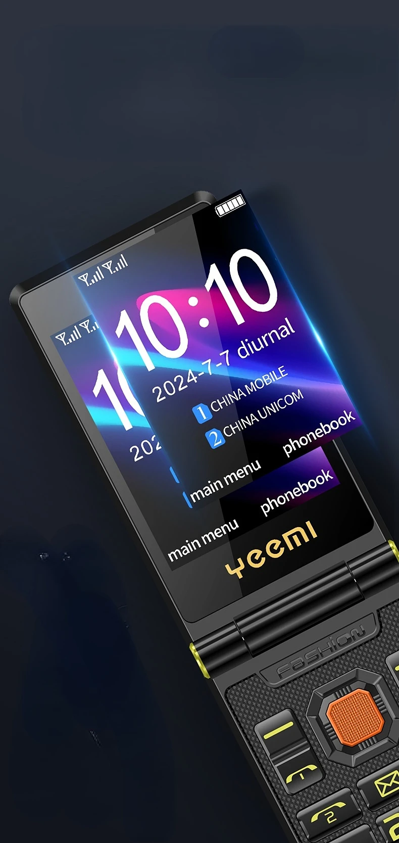 Yeemi M7 Durable Outdoor Phone GSM 2G Two Large Screens MP3 MP4 Dual SIM Large Button SOS Quick Dialing High Sound Phone