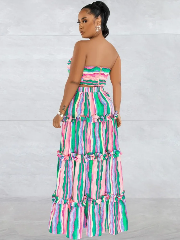 Polyester Summer African Clothes For Women Two Piece Set Dashiki Fashion Sets Long Skirt Suits Outfits Party Vetement Femme