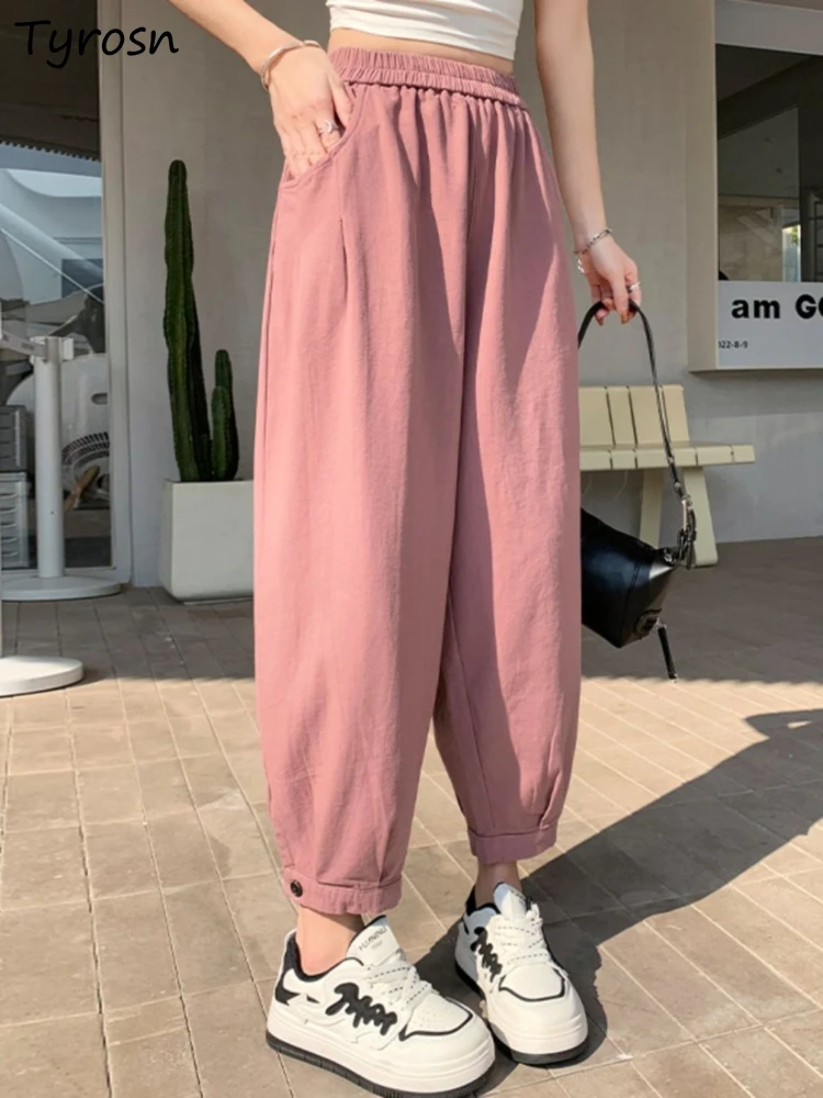 

Harem Pants Women Solid Fashion Simple All-match Students Tender Summer Empire Daily Design Cozy Korean Style Sporty Temperament