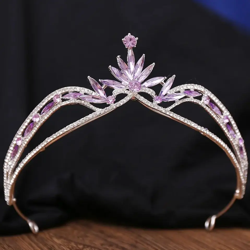 DIEZI 6 Colors Blue Crystal Flower Tiara Crown for Women Girls Wedding Party Bridal Queen Hair Accessories jewelry accessories,hair accessory,hair headdress,bridal headwear,hair band crown