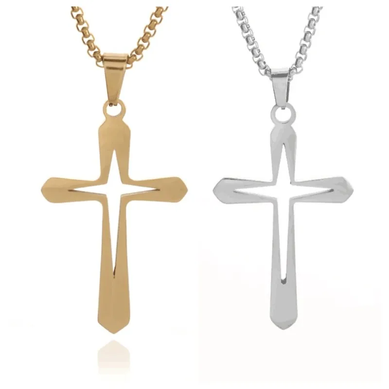 1 Pezzo Collana Con Ciondolo A Croce Cava Dorata In Acciaio - Foto 3