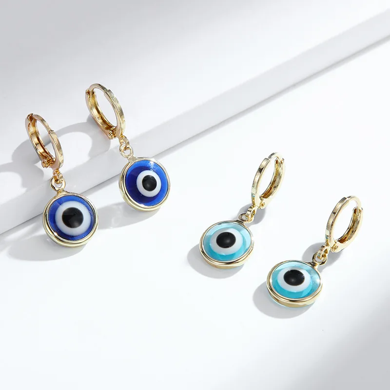 

KouCh Blue Turkish Eyes Dangle Earrings Circle Hoops Dangle Evil Eyes Earring 3D Pendientes Eyes Jewelry For Fashion Woman 2022