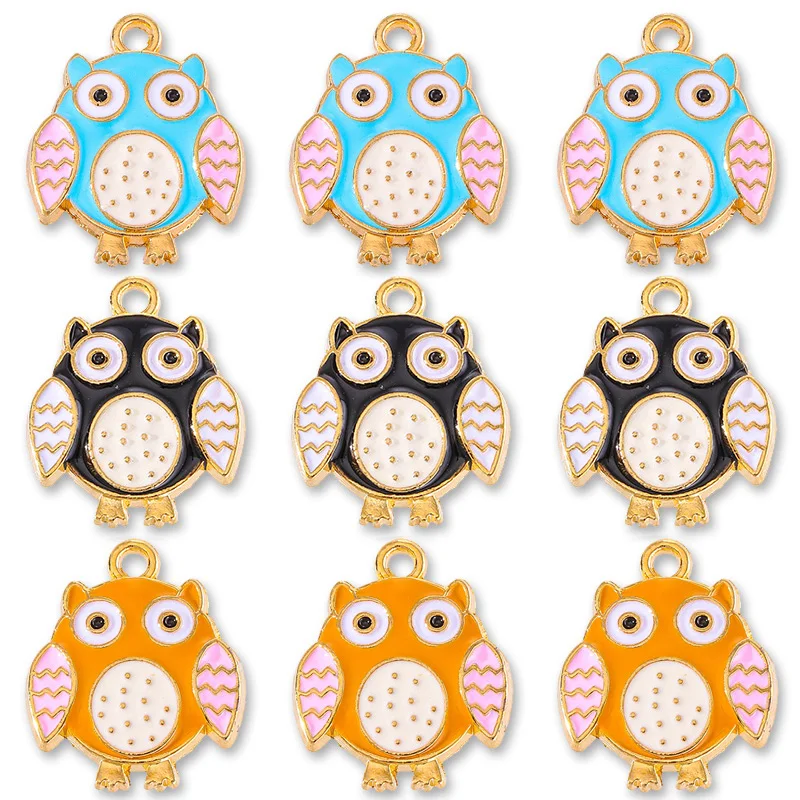 

20Pcs/Set Cute Enamel Owl Charm Pendant Colorful Gold Alloy Accessories for Couple Necklace Keychain DIY Jewelry Making Supplies