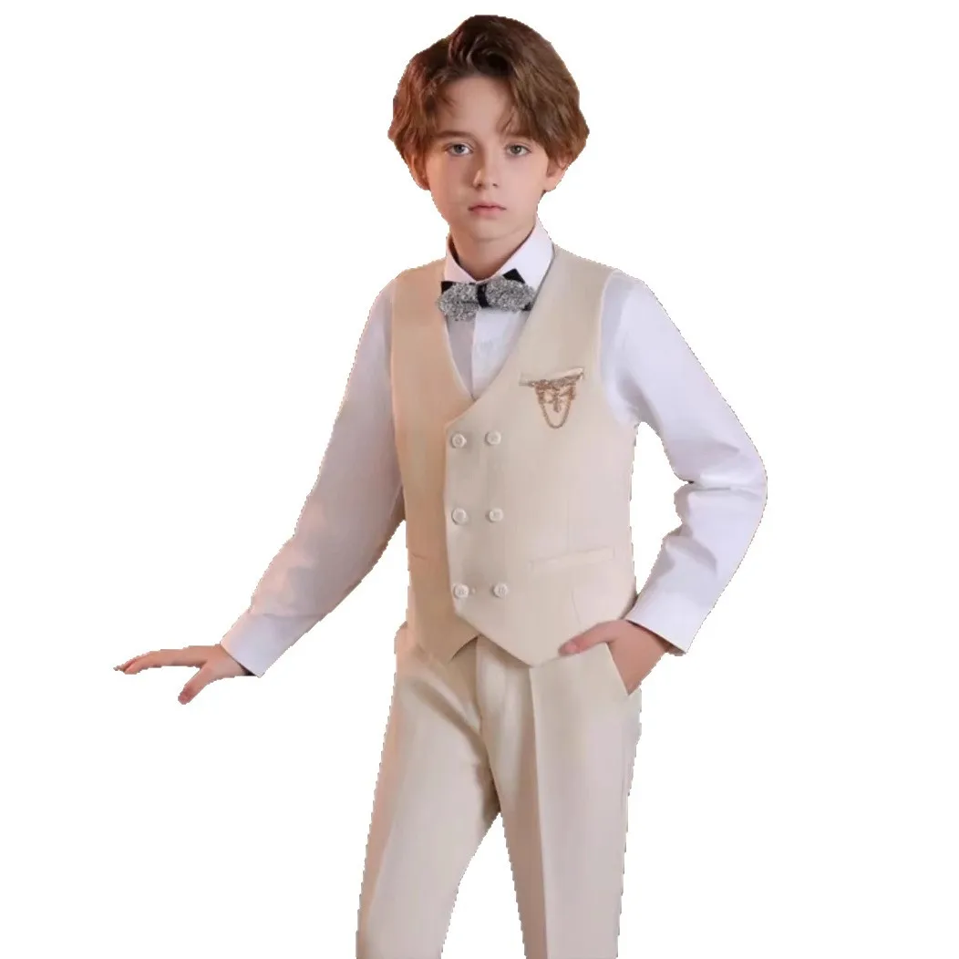 Big Boy Suit Set Wedding Infant Formal Outfit Toddler Ring Bearer Tuxedo Children Birthday Ceremony Performance Costume 3PCS Set